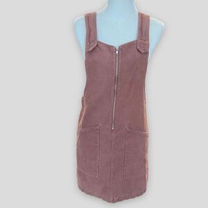 Corduroy Pinafore Dusty Mauve Pink Zip Overall Midi Dress